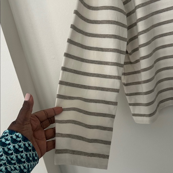Jenni Kayne Claude Long Sleeve Cotton Cream and Tan Striped Top XL - Picture 5 of 8